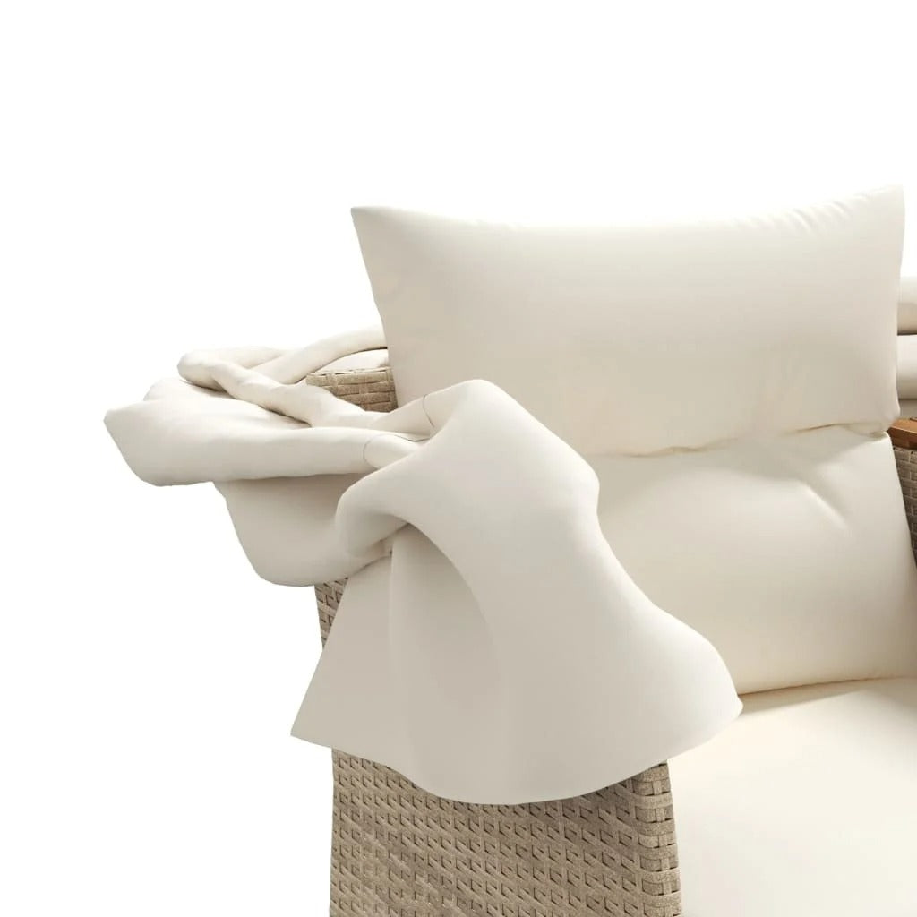 Canapé de jardin 2 places avec auvent et tabourets beige rotin